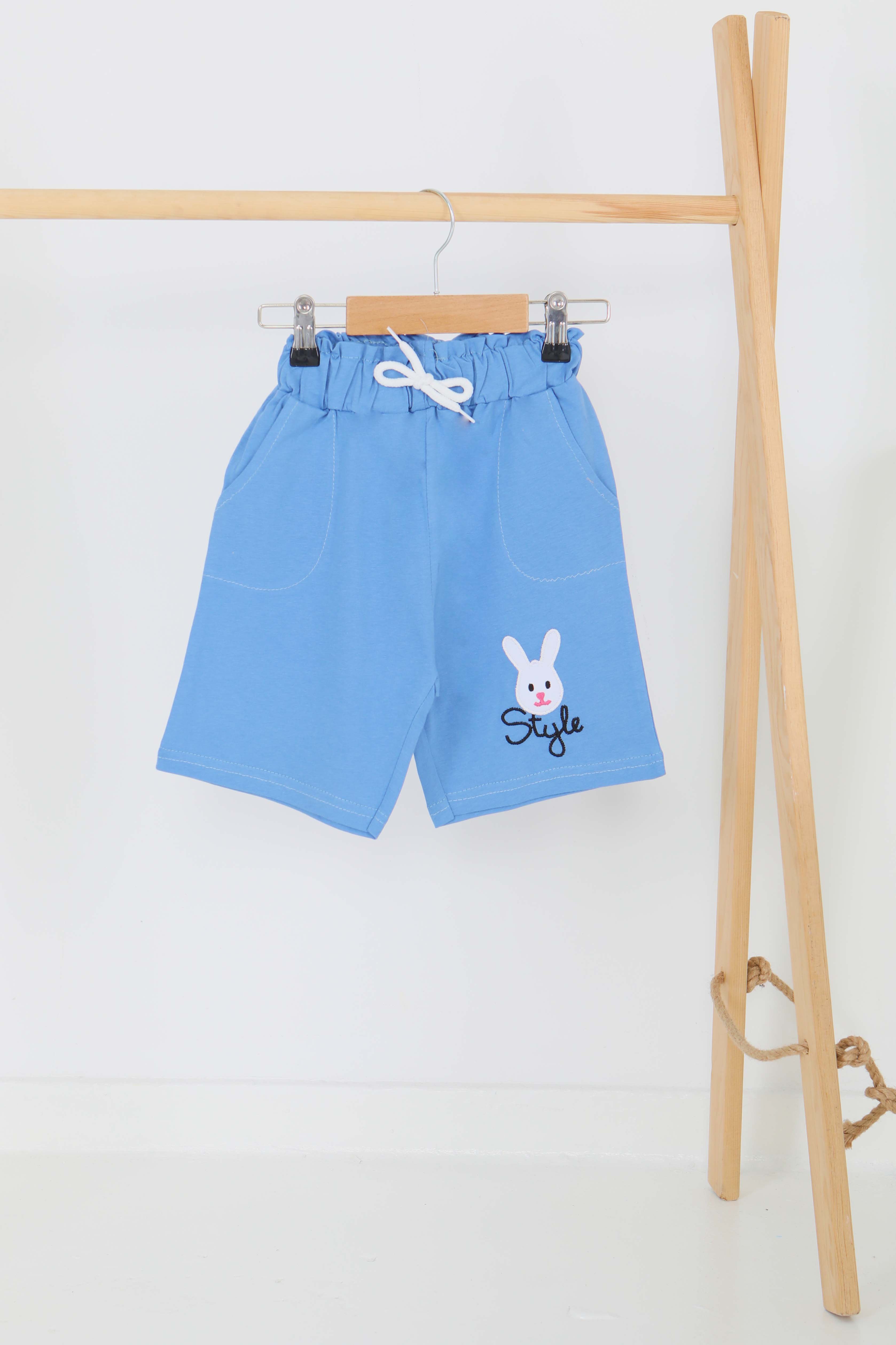 Kız Çocuk Mavi Baskılı Şort - 27334 - 1