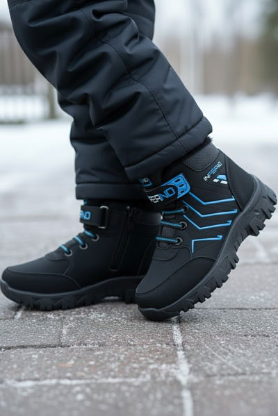 Erkek Çocuk Mavi İçi Peluş Suni Deri Bot - 28030-MAVI 