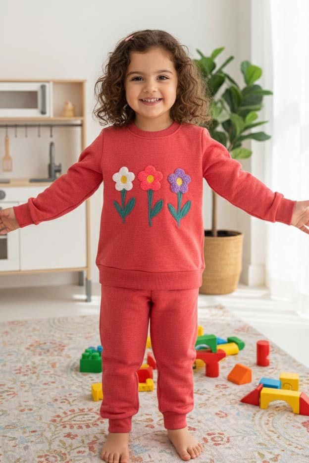 Kız Çocuk Mercan Nakışlı İki İplik İkili Takım - 27972-MERCAN - TOFİSA