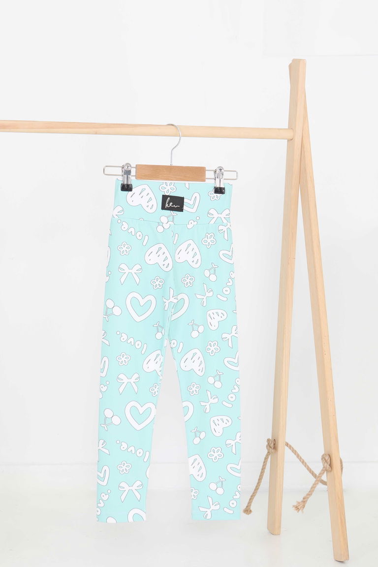 Kız Çocuk Mint Baskılı Armalı Tayt - 27202 - TOFİSA