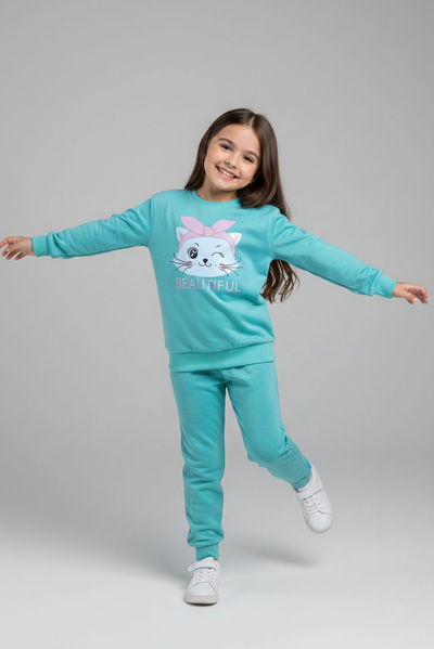 Kız Çocuk Mint Baskılı Eşofman Takımı - 28175-MINT 