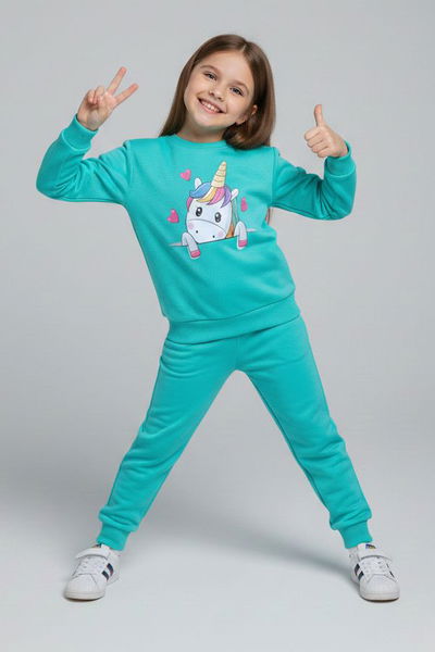 Kız Çocuk Mint Baskılı Eşofman Takımı - 28176-MINT 