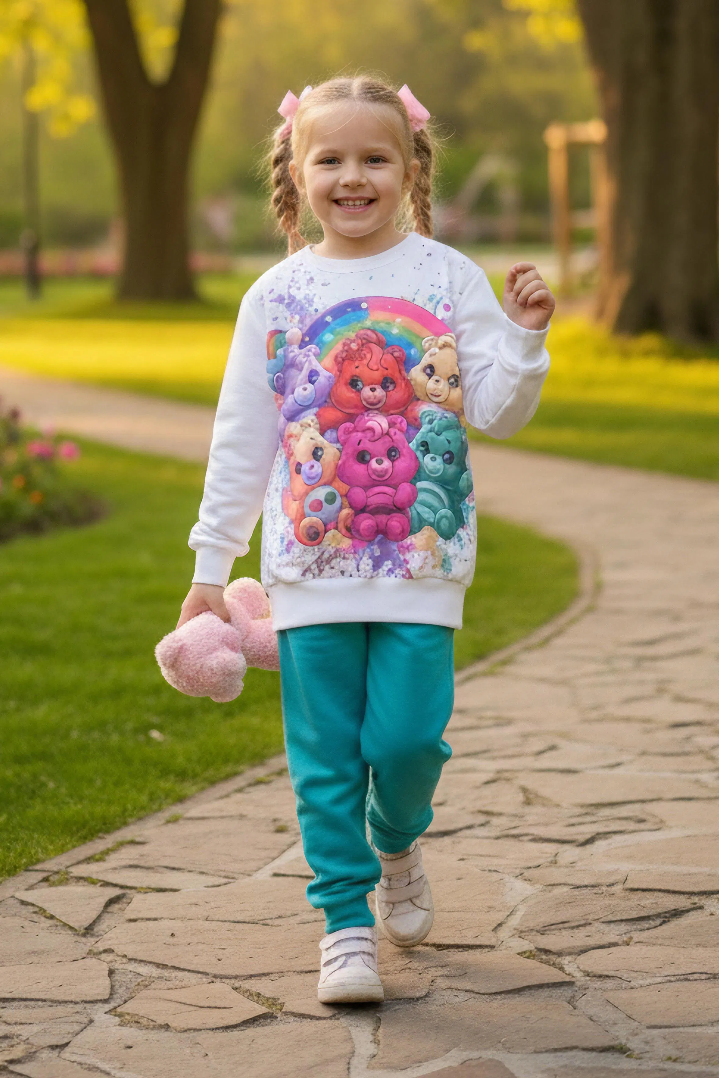 Kız Çocuk Mint Baskılı Pijama Takımı - 28107-MINT - 1