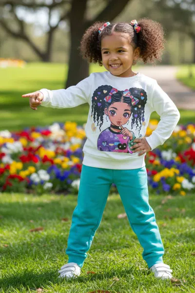 Kız Çocuk Mint Baskılı Pijama Takımı - 28108-MINT 