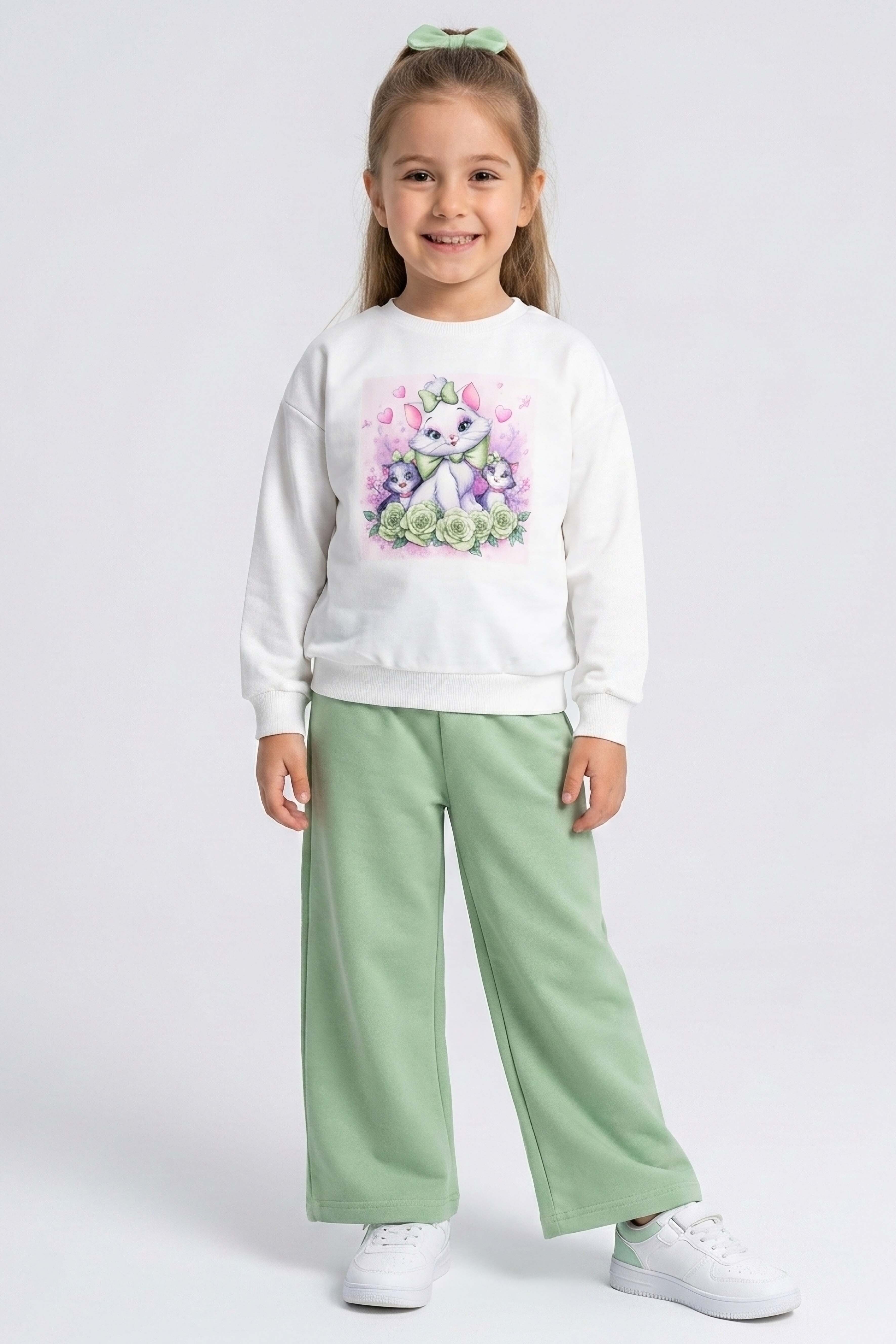 Kız Çocuk Mint Baskılı Pijama Takımı - 28304-MINT - 1