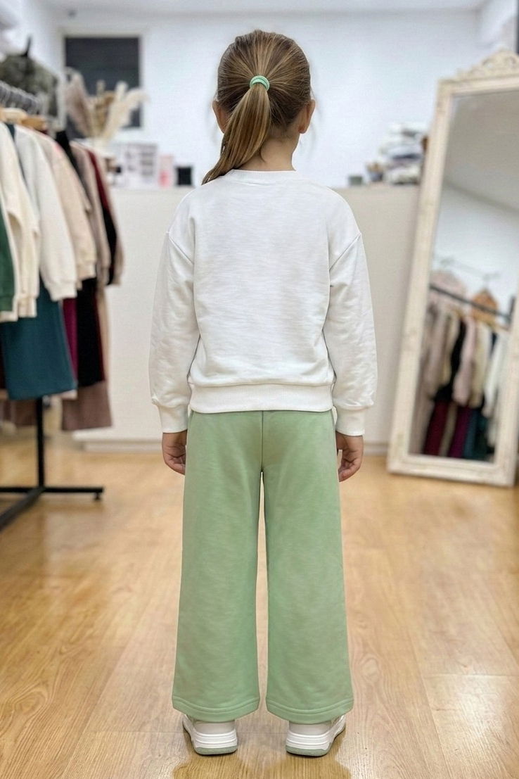 Kız Çocuk Mint Baskılı Pijama Takımı - 28305-MINT - 2