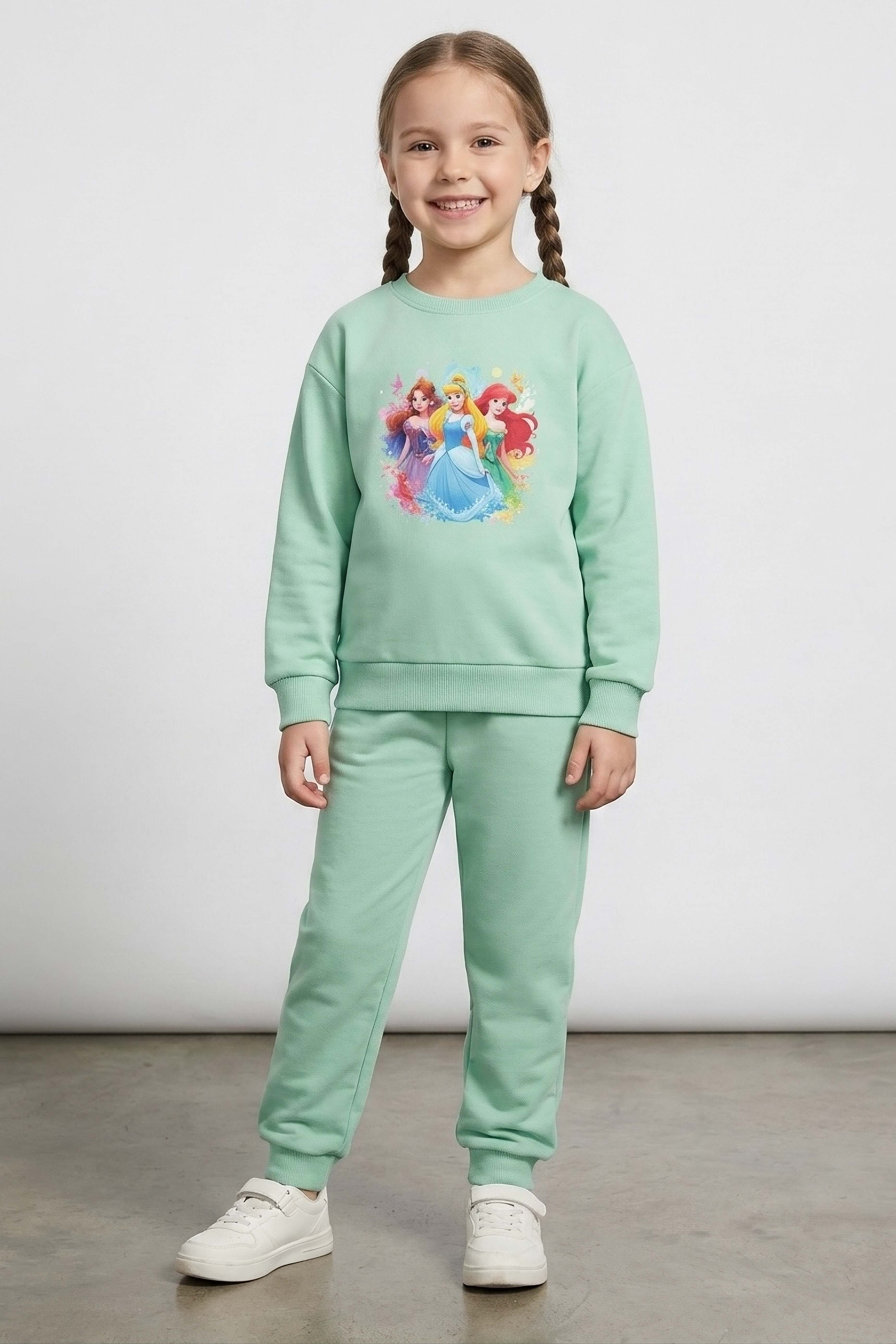 Kız Çocuk Mint Baskılı Pijama Takımı - 28306-MINT - 1