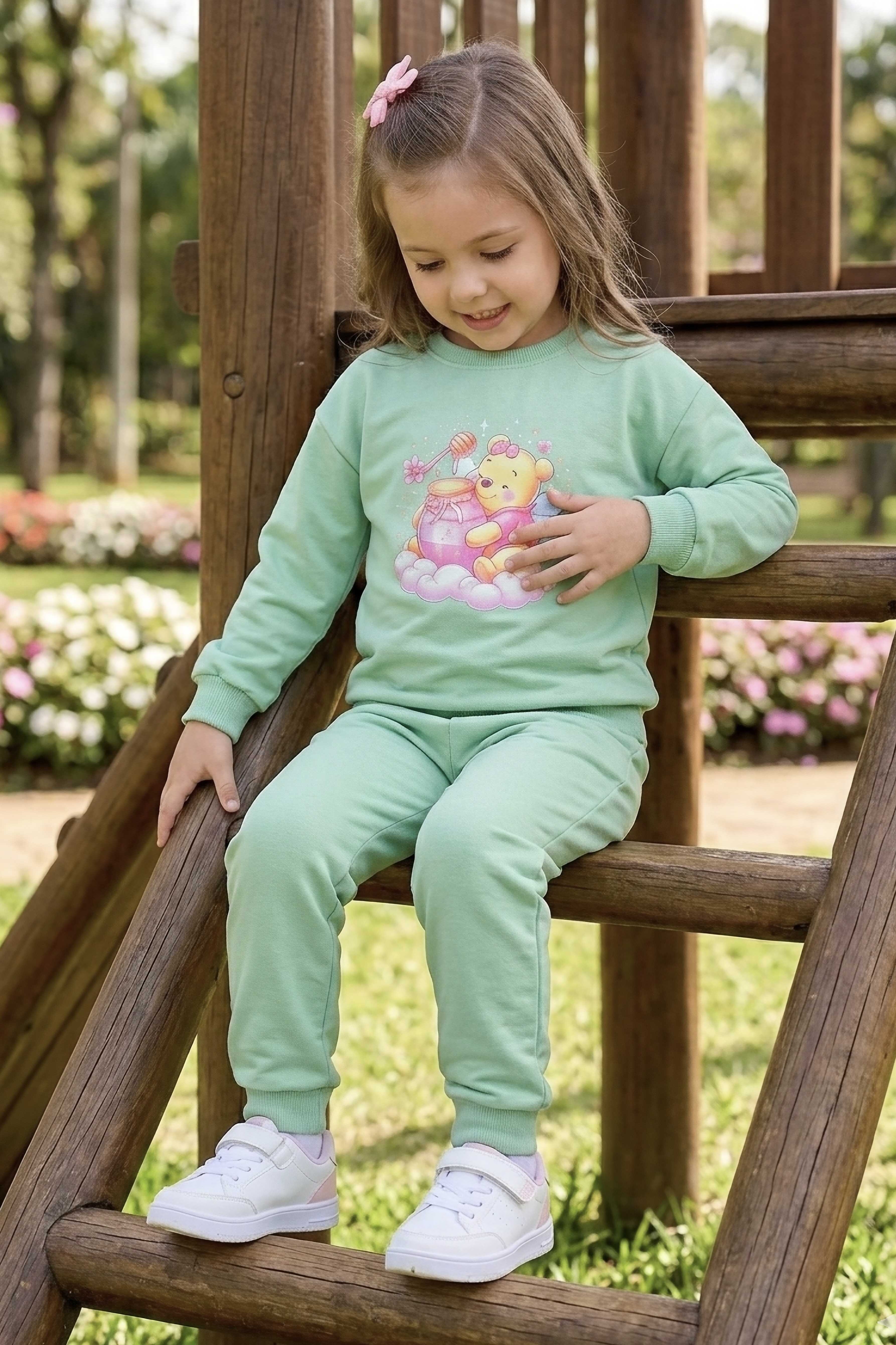 Kız Çocuk Mint Baskılı Pijama Takımı - 28307-MINT - 1