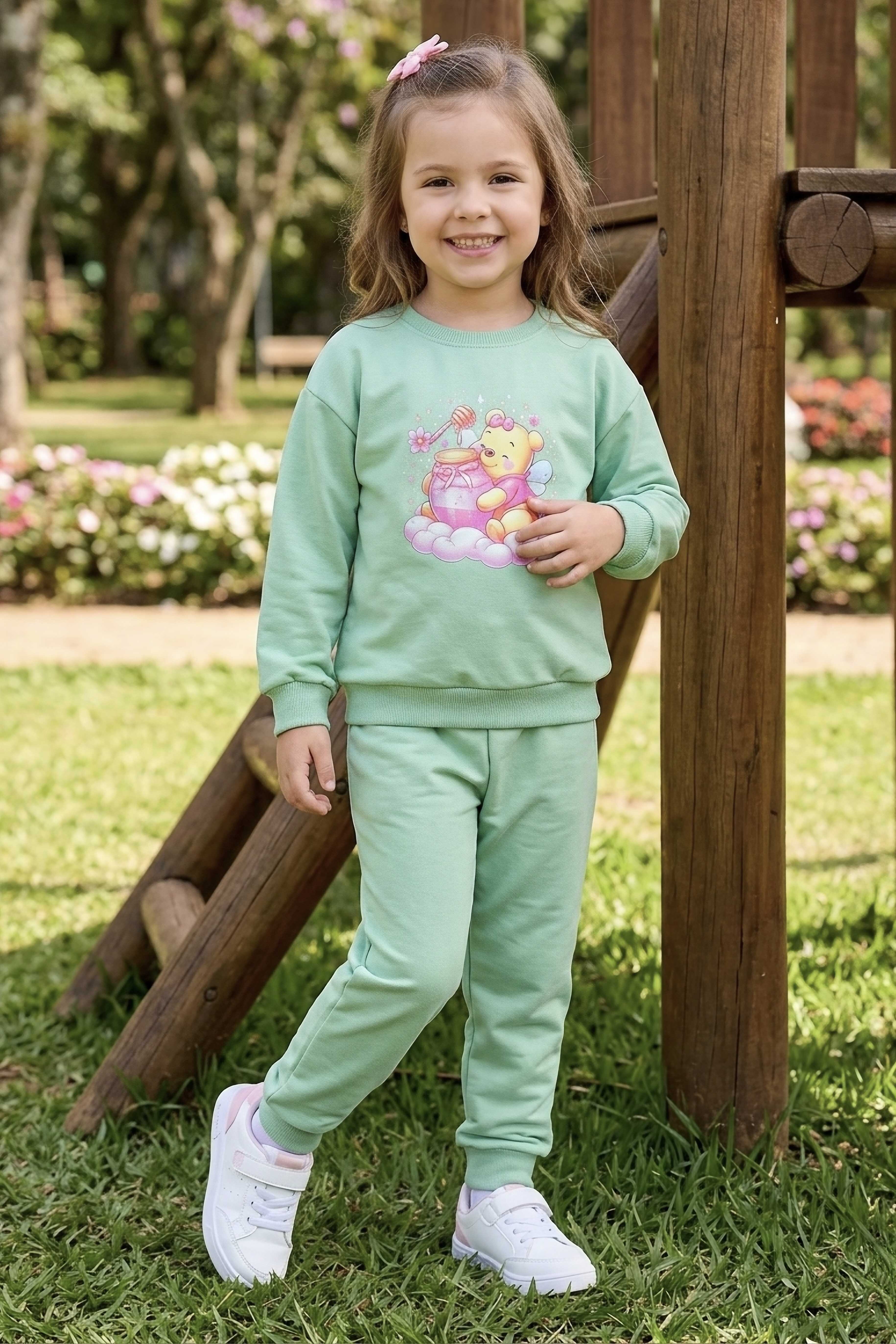Kız Çocuk Mint Baskılı Pijama Takımı - 28307-MINT - 2