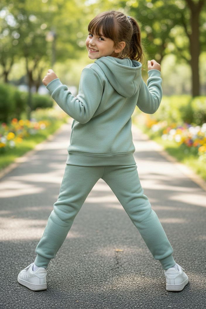 Kız Çocuk Mint Baskılı Üç iplik Eşofman Takımı - 28153-MINT - 3