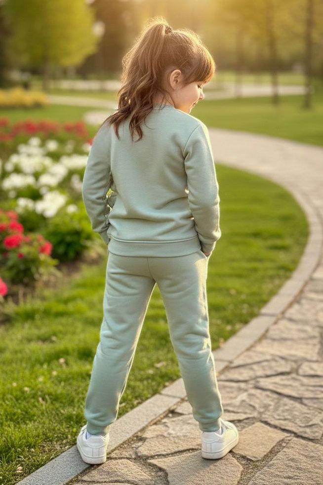 Kız Çocuk Mint Baskılı Üç iplik Eşofman Takımı - 28154-MINT - TOFİSA