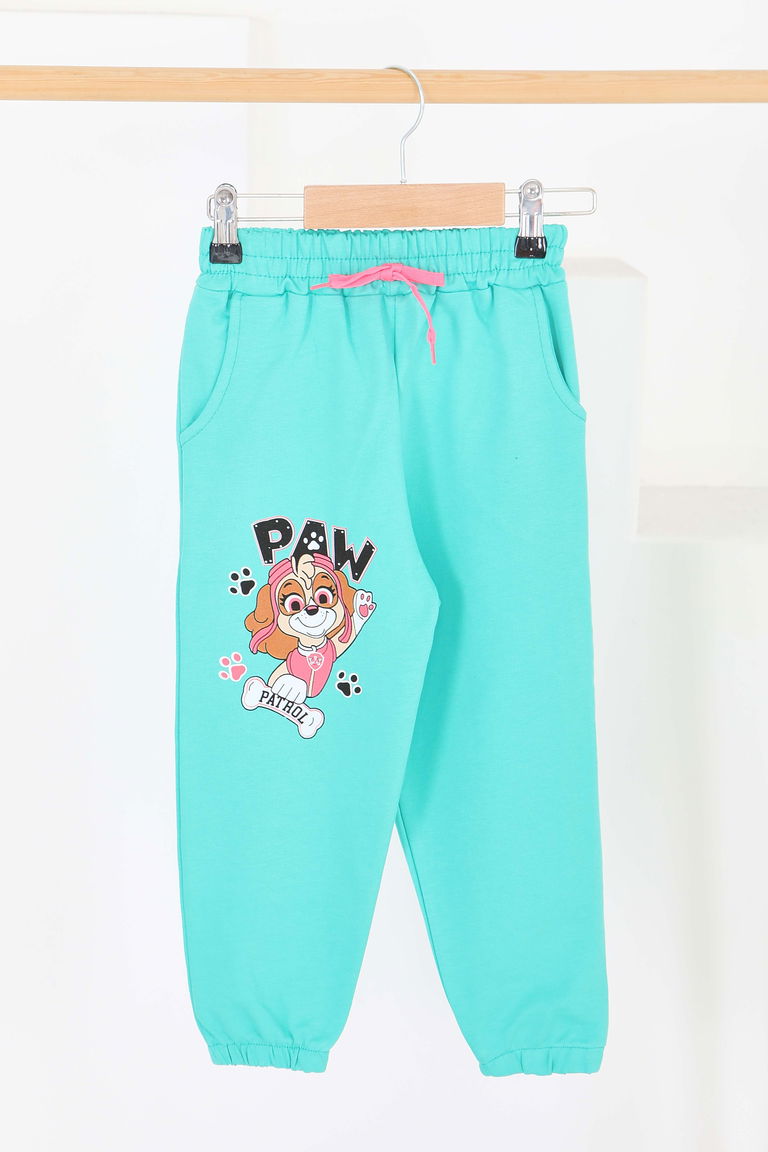 Kız Çocuk Mint Beli Lastikli Baskılı Penye Eşofman Altı - 27689 - TOFİSA