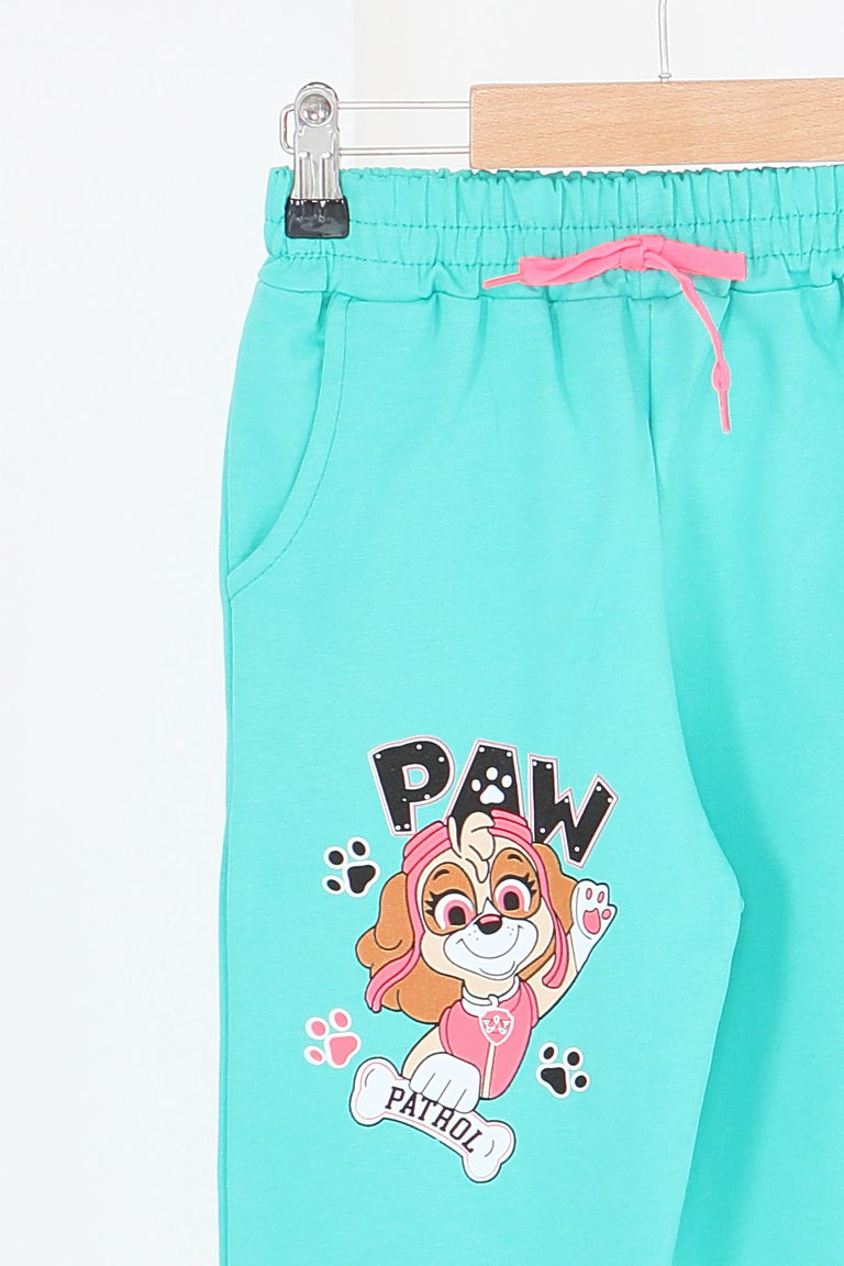 Kız Çocuk Mint Beli Lastikli Baskılı Penye Eşofman Altı - 27689 - TOFİSA