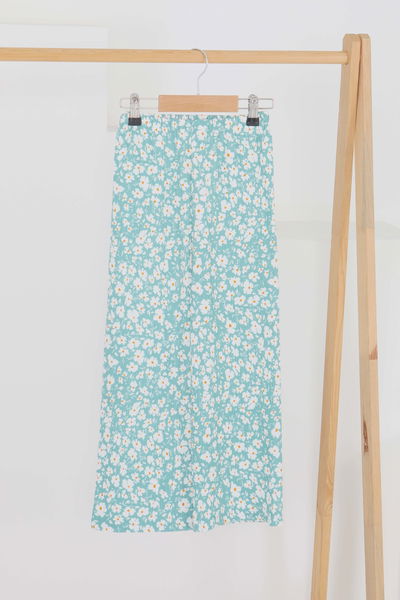 Kız Çocuk Mint Çiçek Desenli Pantolon - 27308 