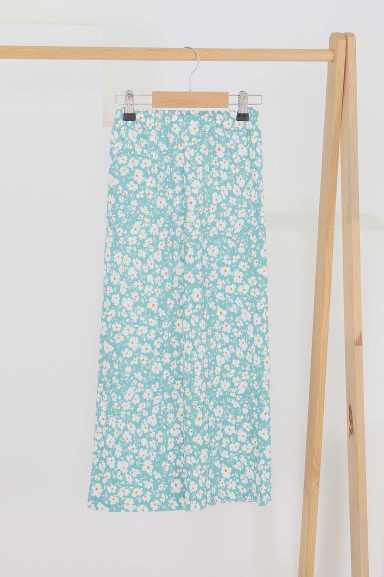 Kız Çocuk Mint Çiçek Desenli Pantolon - 27308