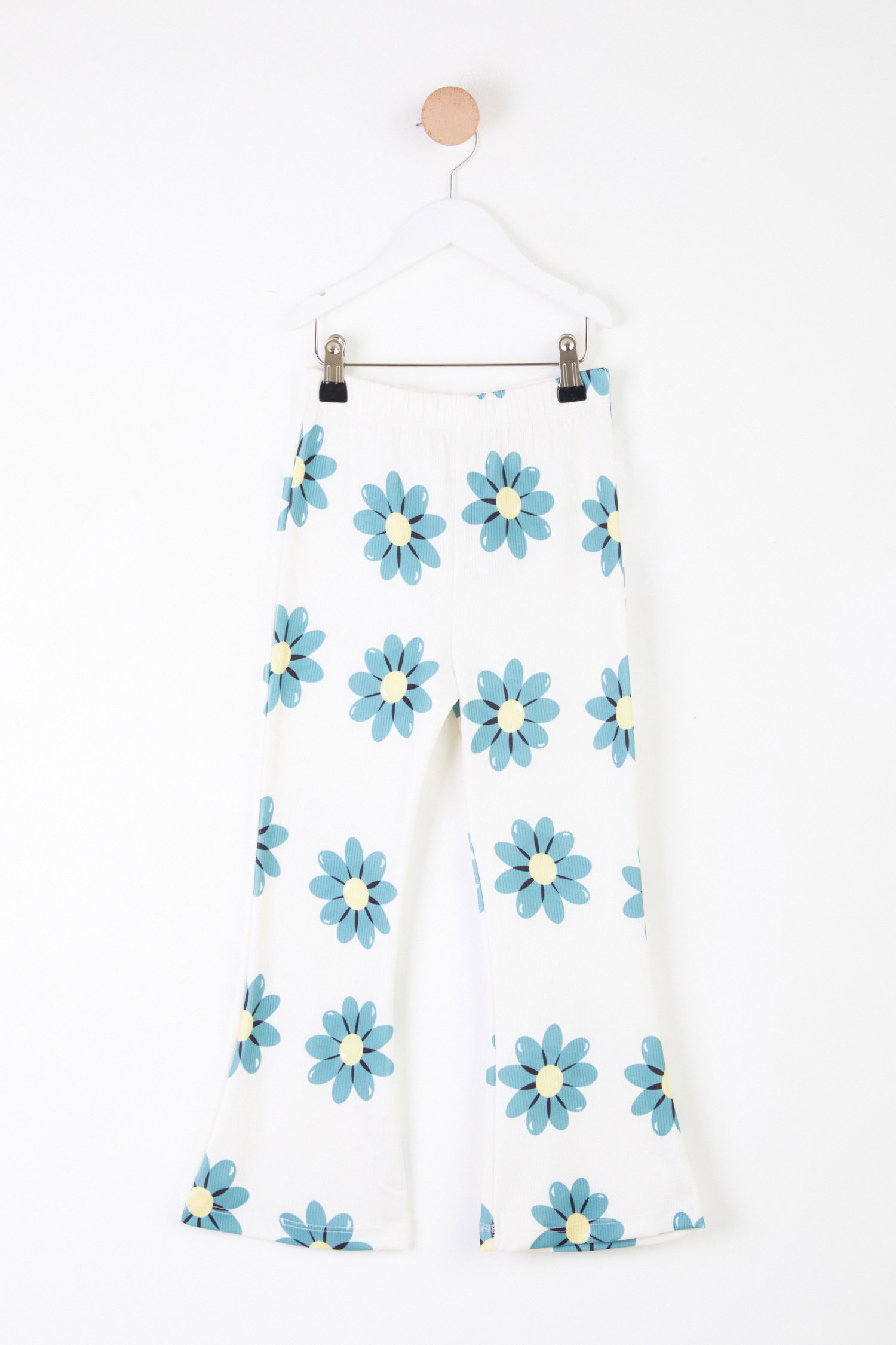 Kız Çocuk Mint Çicekli İspanyol Paça Pantolon - 25717 - 1
