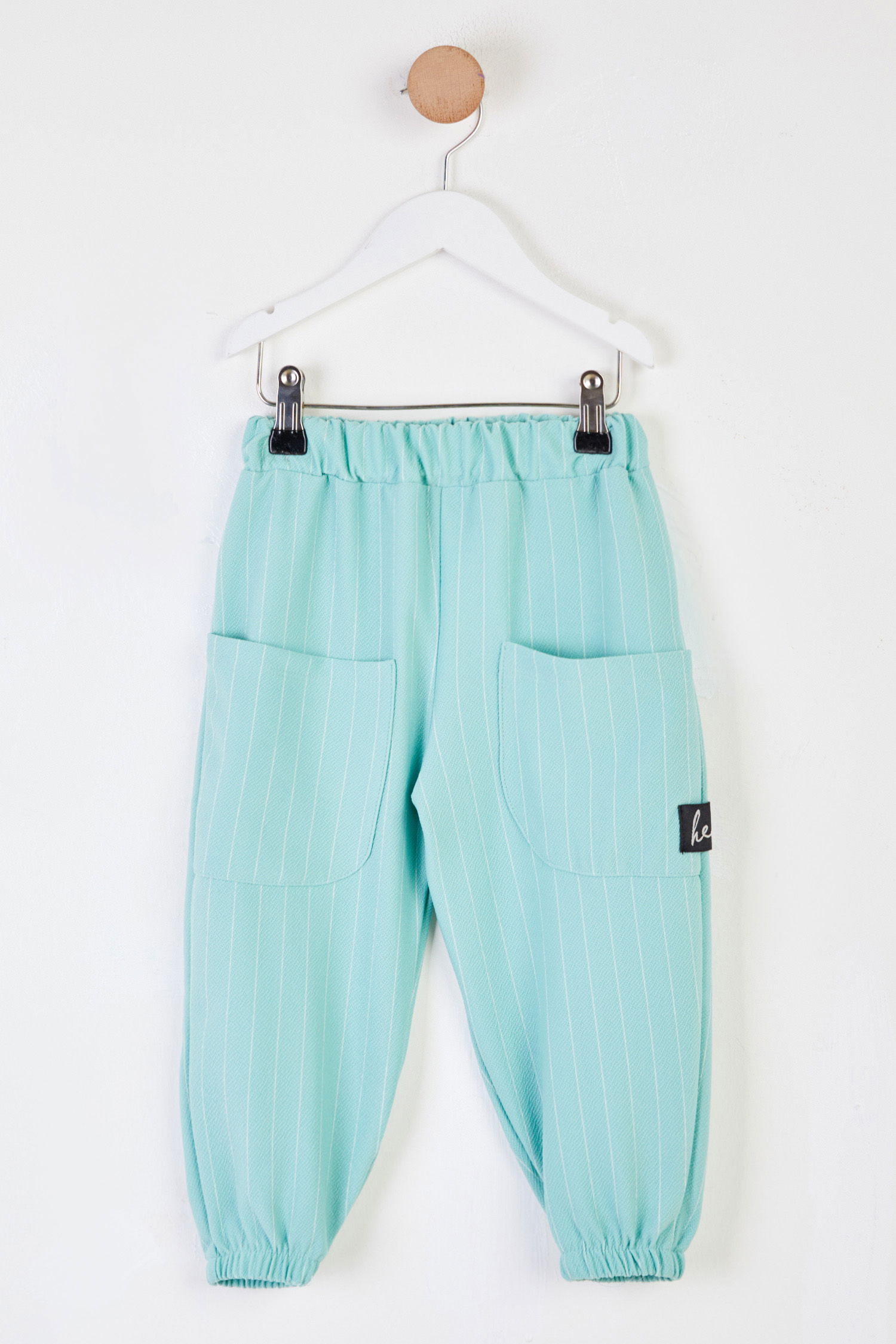 Kız Çocuk Mint Çizgili Cepli Pantolon - 26465 - 1