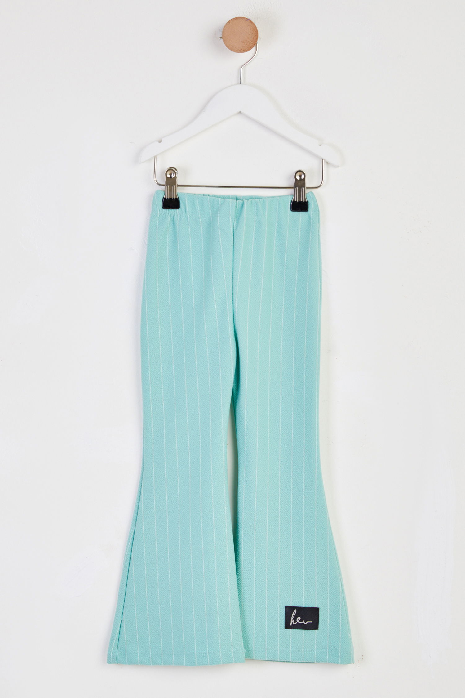 Kız Çocuk Mint Çizgili İspanyol Paça Pantolon - 26466 - 1