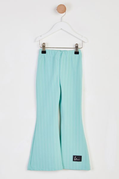 Kız Çocuk Mint Çizgili İspanyol Paça Pantolon - 26466 