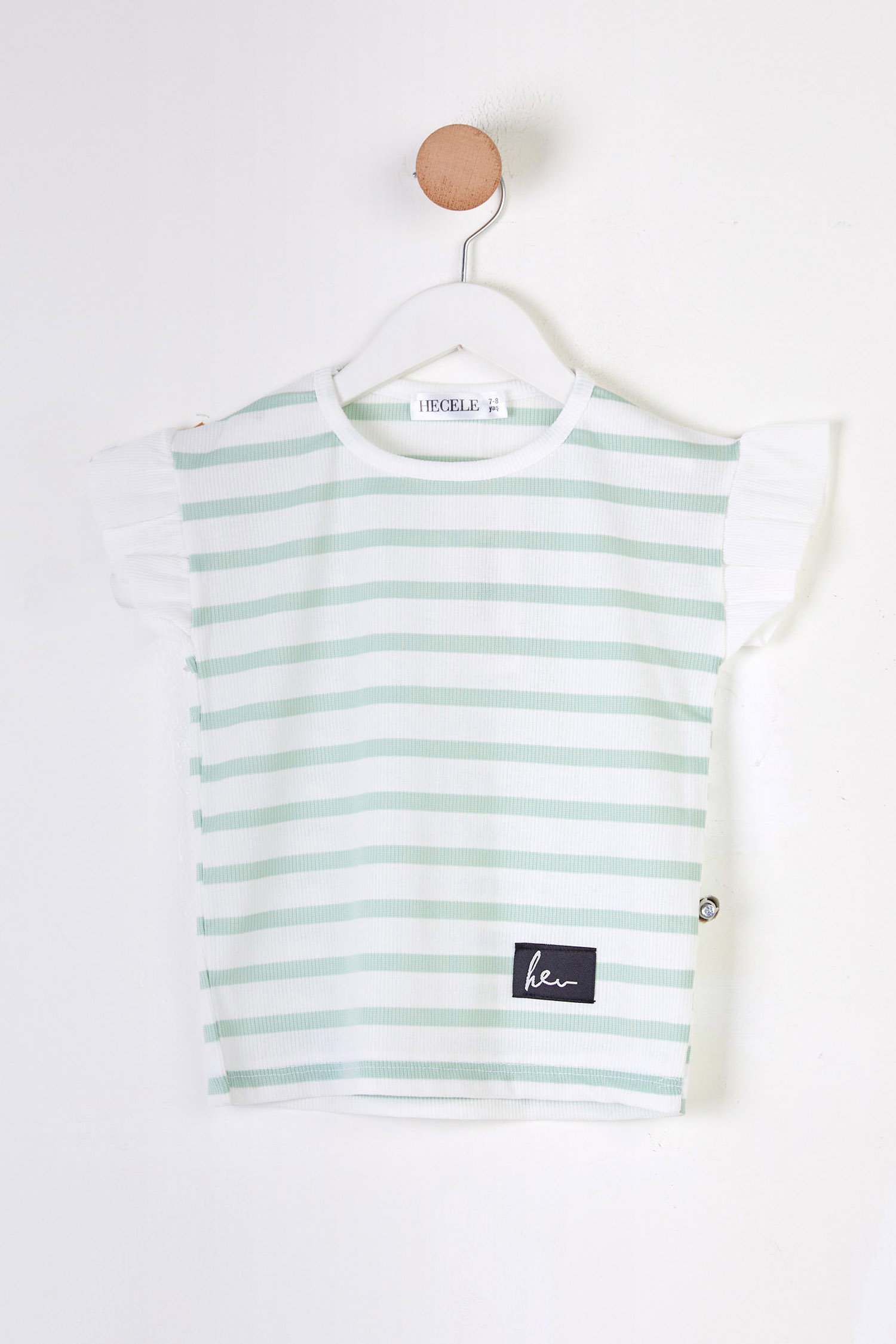 Kız Çocuk Mint Çizgili T-Shirt - 25785 - 1