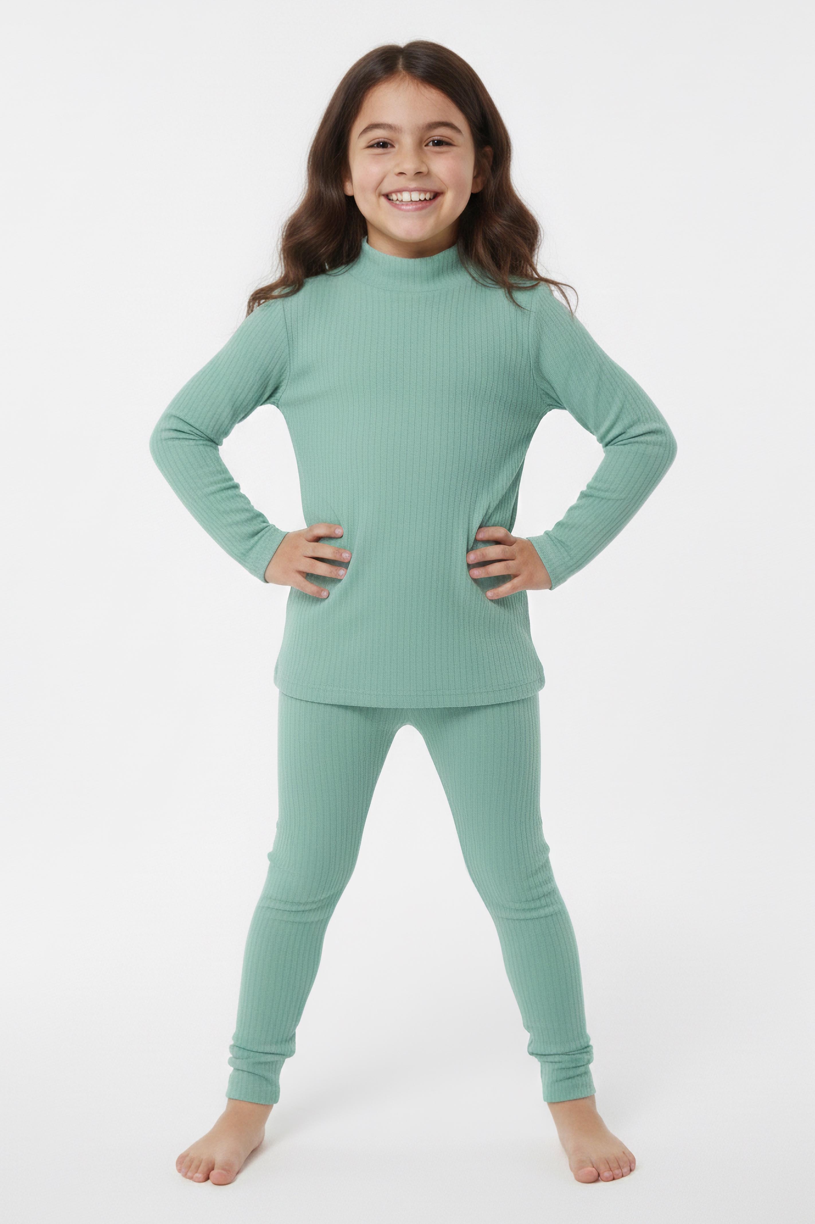 Kız Çocuk Mint Fitilli Ribana Takım - 28104-MINT - 1