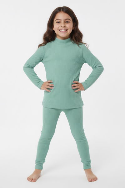 Kız Çocuk Mint Fitilli Ribana Takım - 28104-MINT 