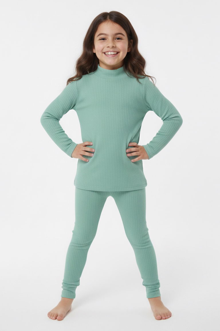 Kız Çocuk Mint Fitilli Ribana Takım - 28104-MINT - TOFİSA