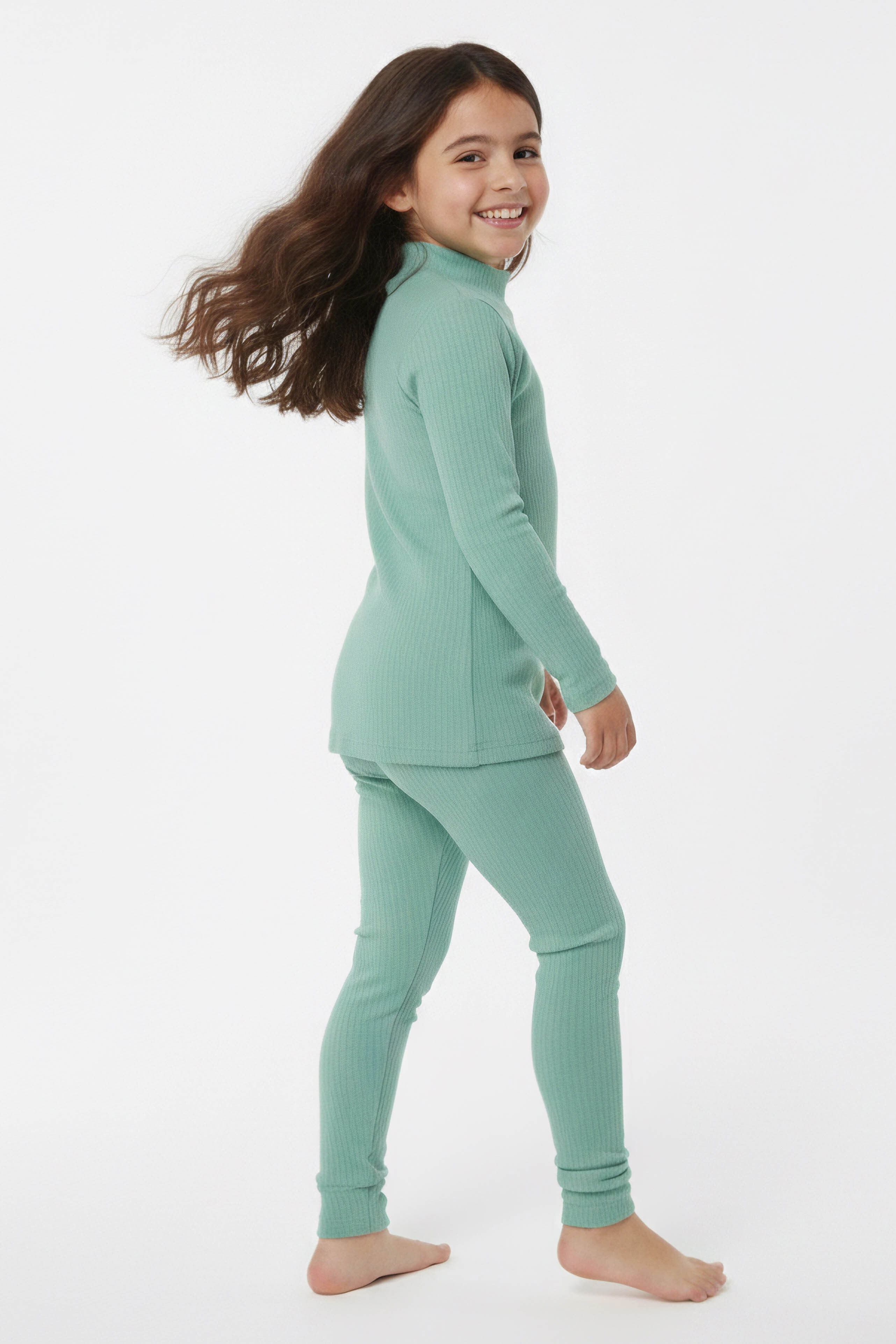 Kız Çocuk Mint Fitilli Ribana Takım - 28104-MINT - 2