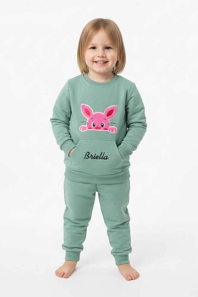 Kız Çocuk Mint Kanguru Cepli Takım - 28190-MINT - 1