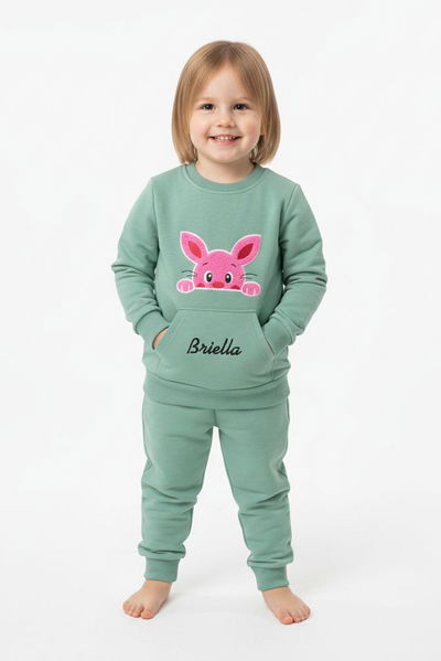 Kız Çocuk Mint Kanguru Cepli Takım - 28190-MINT 