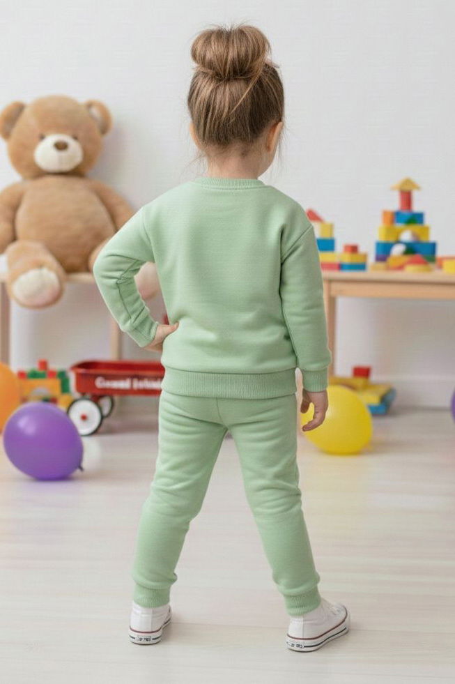 Kız Çocuk Mint Kelebek Baskılı İki İplik Takım - 28289-MINT - 2