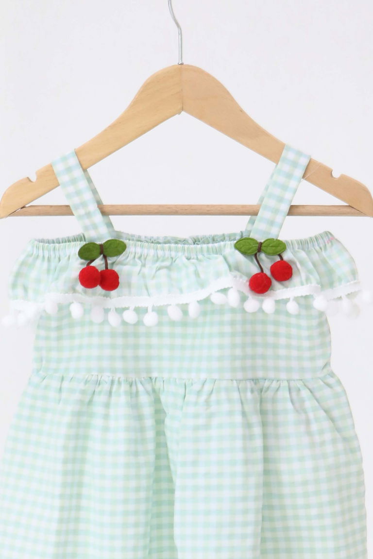 Kız Çocuk Mint Kirazlı Elbise - 27164 - TOFİSA