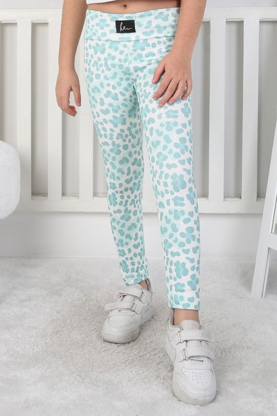 Kız Çocuk Mint Leopar Desenli Tayt - 26802 