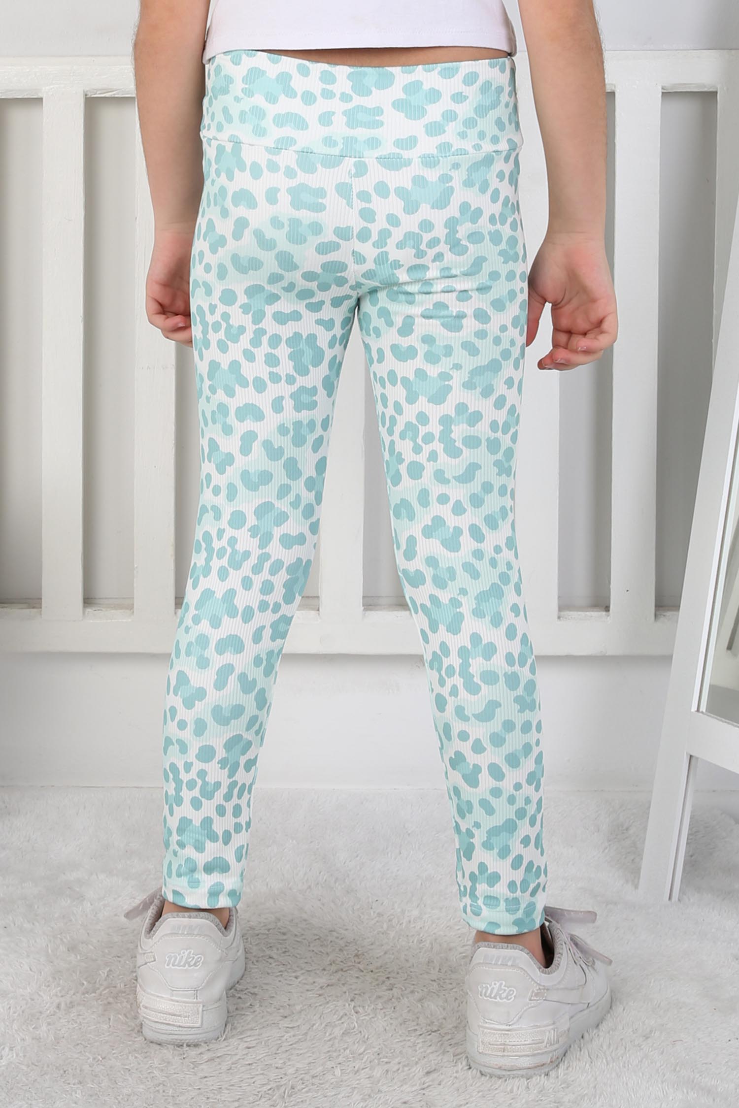 Kız Çocuk Mint Leopar Desenli Tayt - 26802 - 4