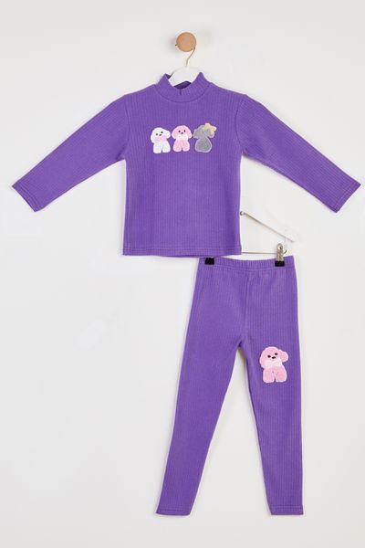 Kız Çocuk Mor Baskılı Pijama Takımı - 26443 