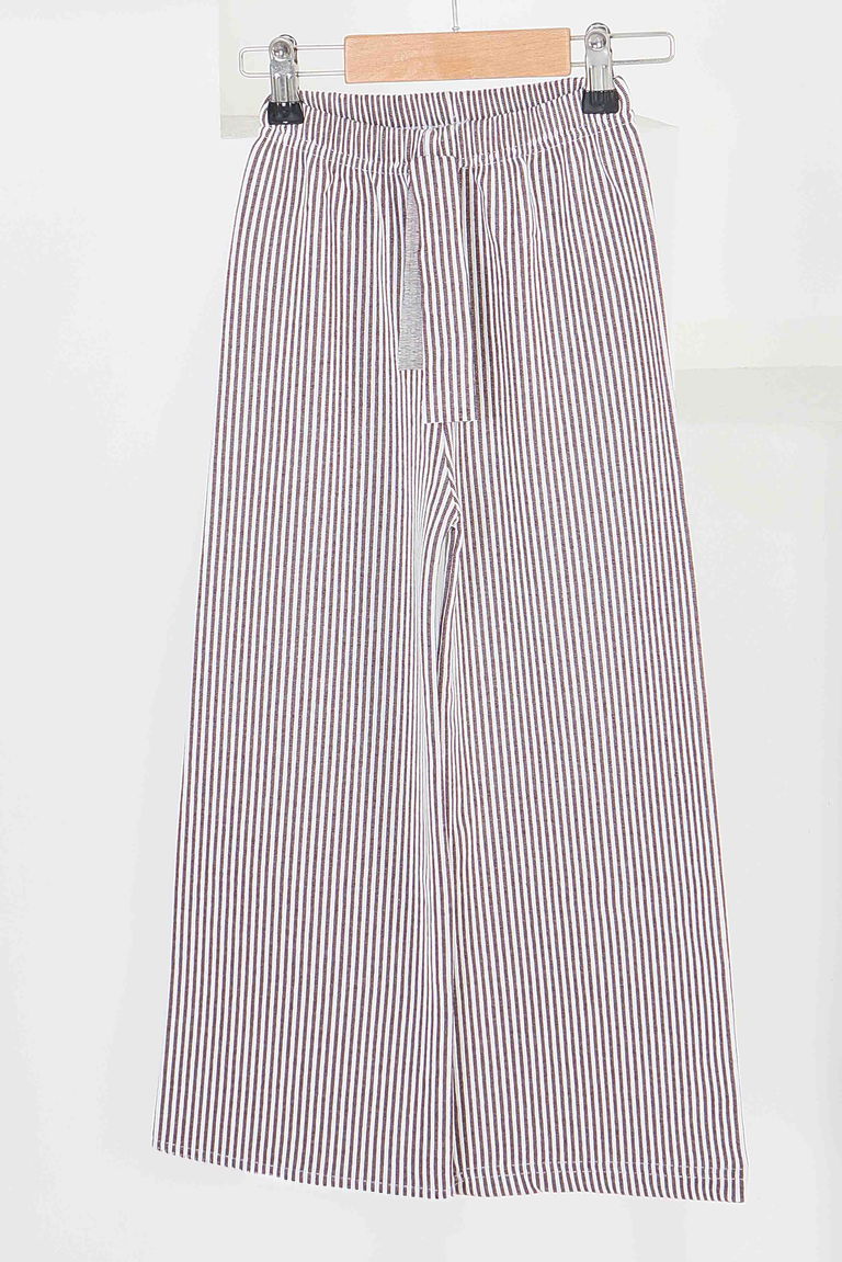 Kız Çocuk Mor Çizgili Beli Lastikli Pantolon - 27448