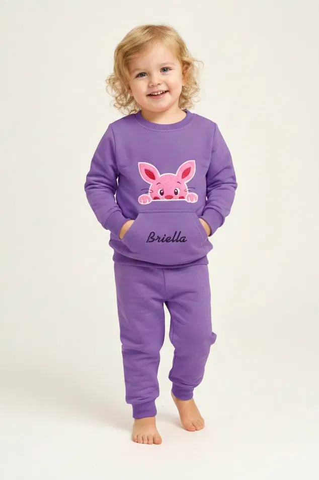 Kız Çocuk Mor Kanguru Cepli Takım - 28190-MOR - TOFİSA