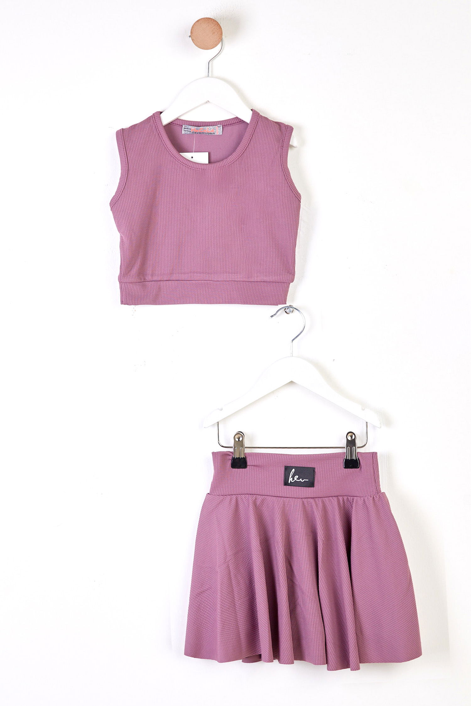 Kız Çocuk Mürdüm Fitilli Crop Takım - 25781 - 1