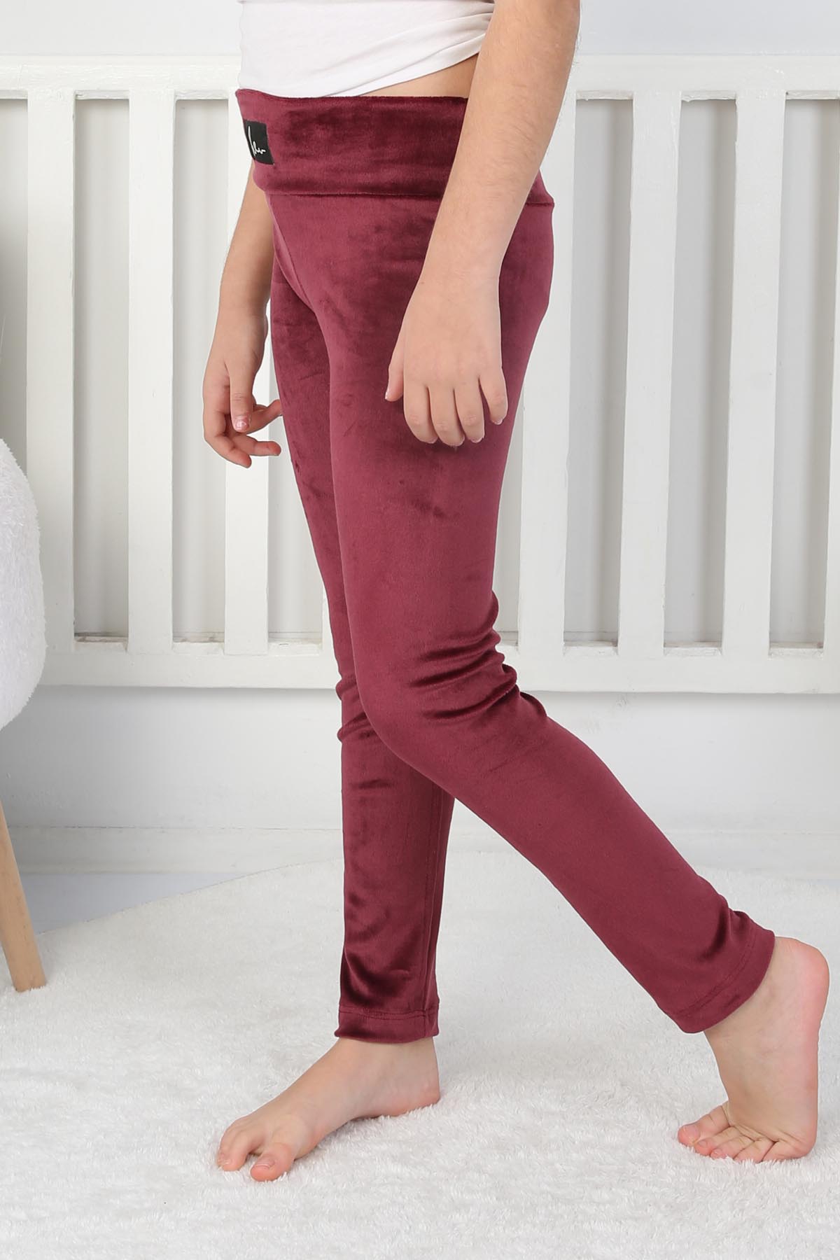 Kız Çocuk Mürdüm Kadife Kız Çocuk Tayt - 26718 - 3