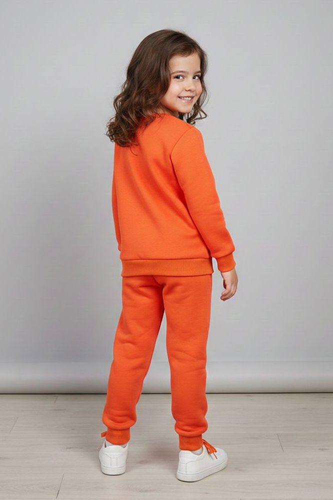 Kız Çocuk Oranj Baskılı Eşofman Takımı - 28175-ORANJ - 2