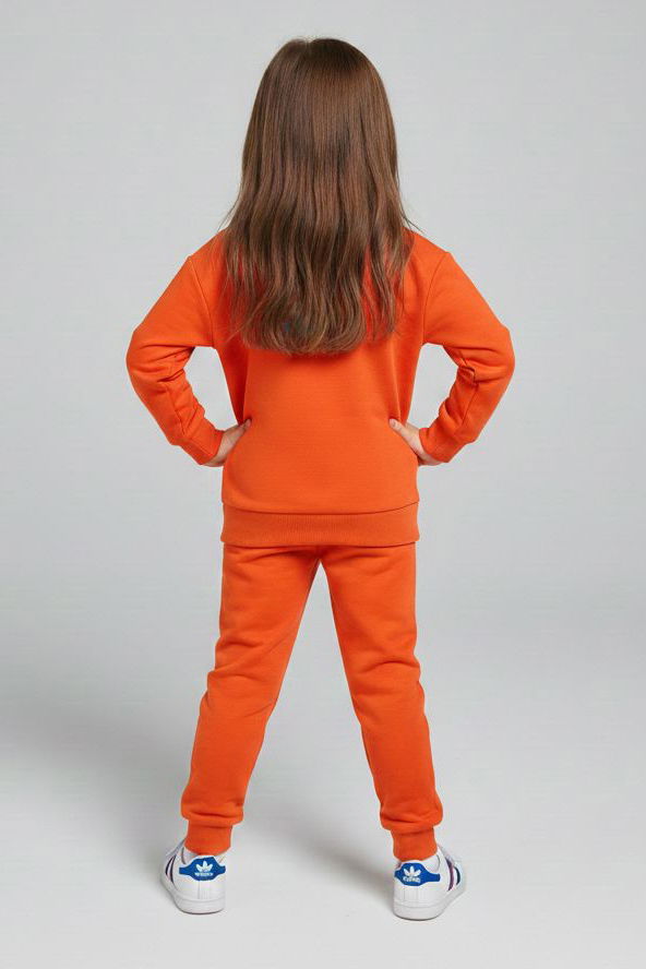 Kız Çocuk Oranj Baskılı Eşofman Takımı - 28176-ORANJ - 2