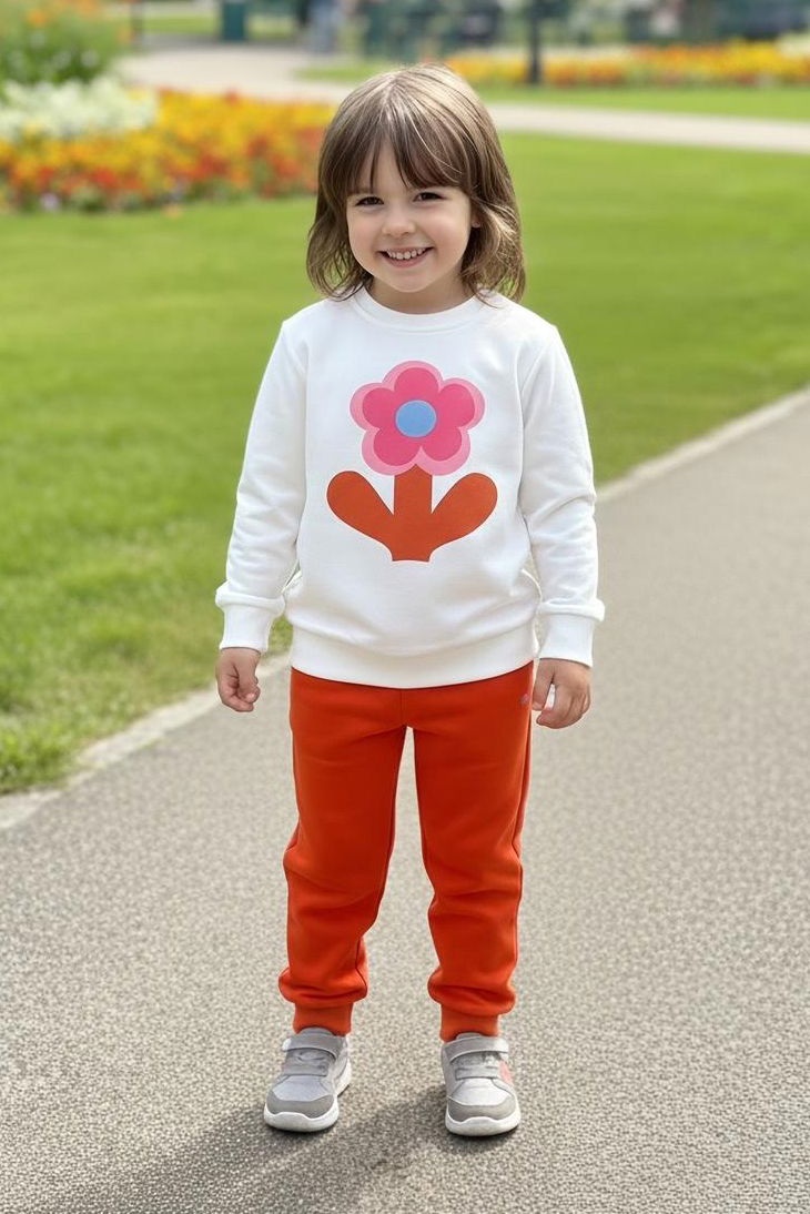 Kız Çocuk Oranj Baskılı Pijama Takımı - 28163-ORANJ - TOFİSA