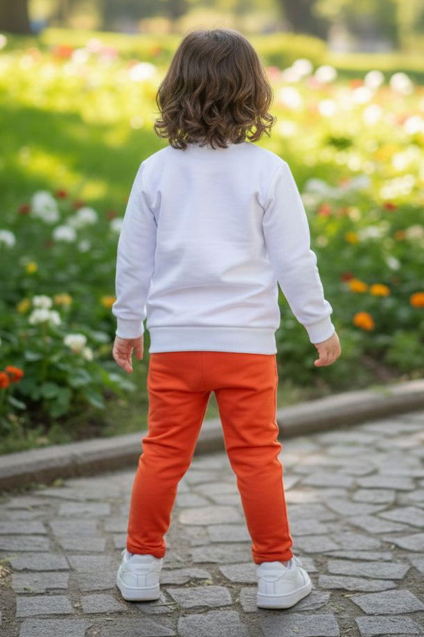 Kız Çocuk Oranj Baskılı Şardonlu Pijama Takımı - 28238-ORANJ - 2