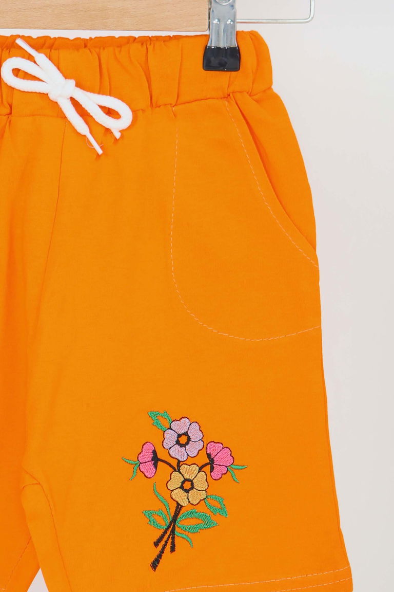 Kız Çocuk Oranj Baskılı Şort - 27331 - TOFİSA