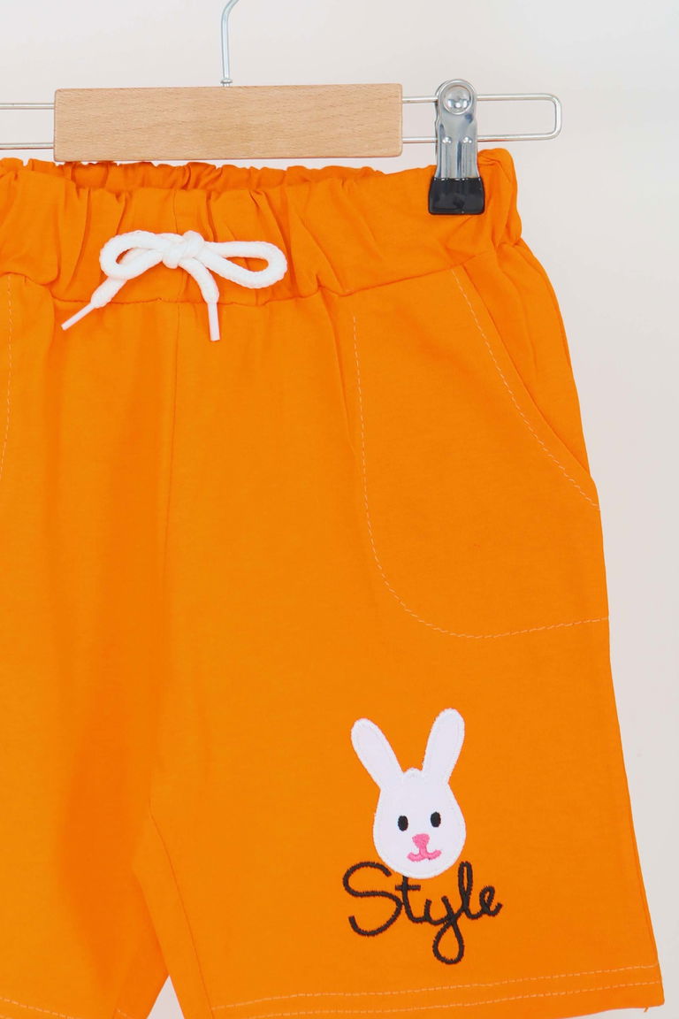 Kız Çocuk Oranj Baskılı Şort - 27334 - TOFİSA