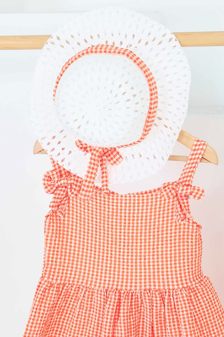 Kız Çocuk Oranj Şapkalı Elbise - 27050 - TOFİSA