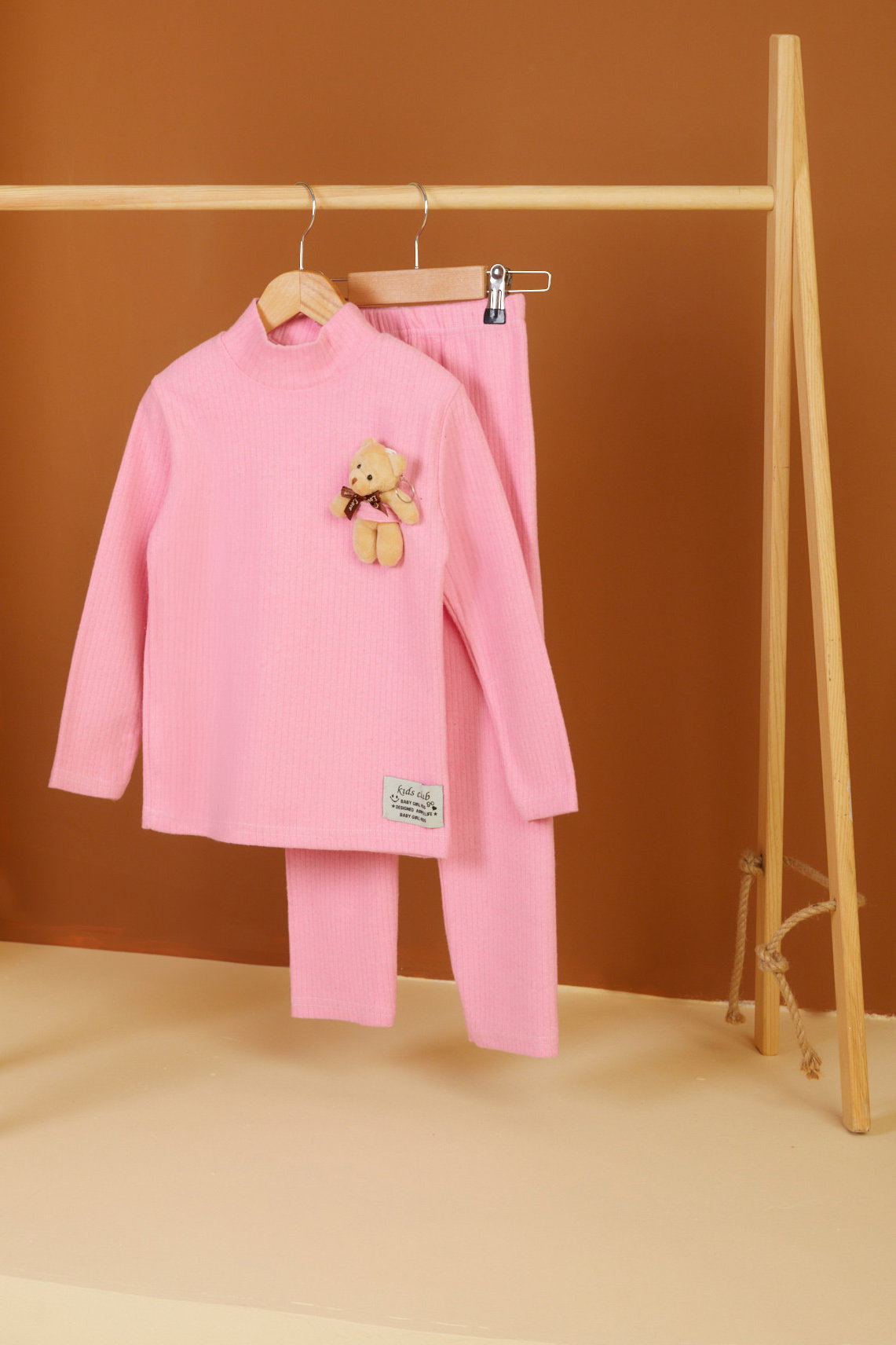 Kız Çocuk Pembe Ayıcıklı İkili Takım - 26547 - 1