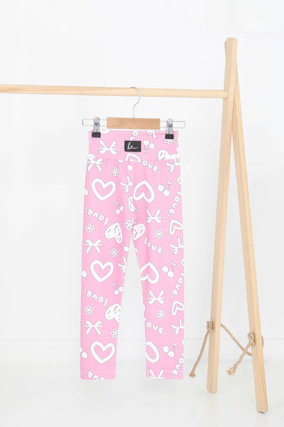 Kız Çocuk Pembe Baskılı Armalı Tayt - 27202 