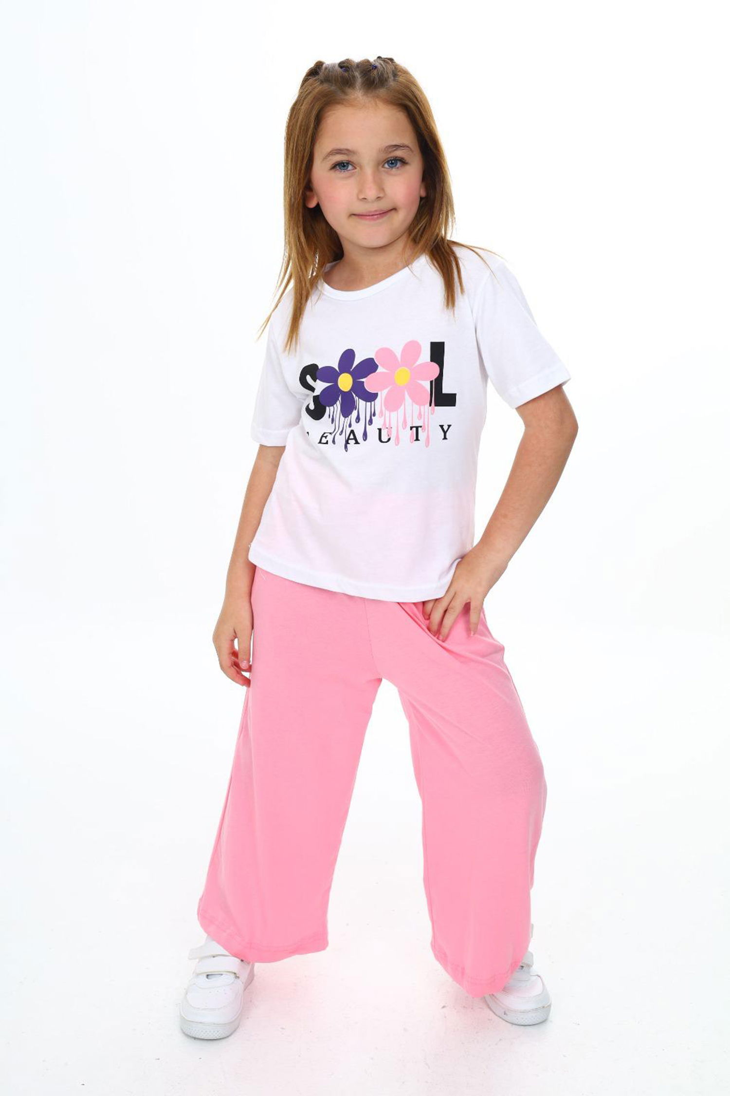 Kız Çocuk Pembe Baskılı İkili Takım - 25770 - 1