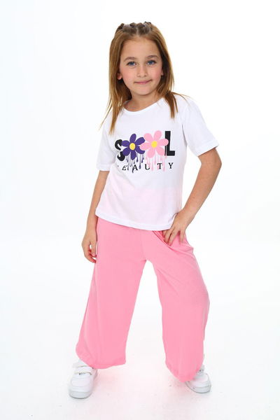 Kız Çocuk Pembe Baskılı İkili Takım - 25770 